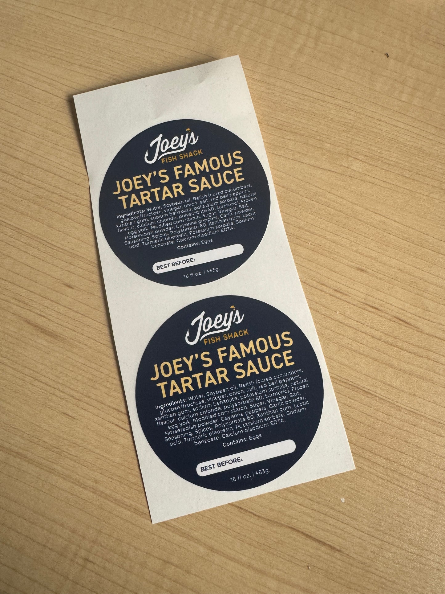 Large Tartar Sauce Labels